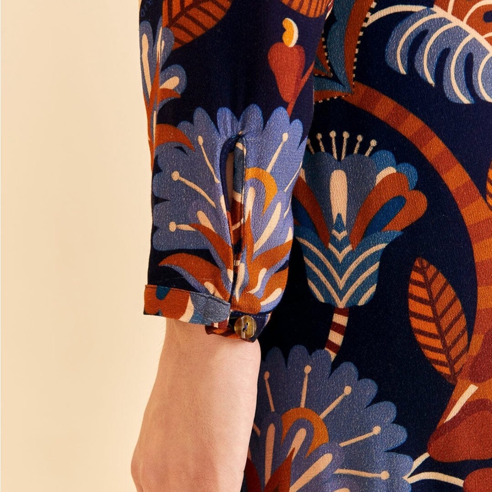 FARM Rio Navy Blue Floral Wrap Maxi Dress with Rust and Cream Accents - Picture 3 of 12